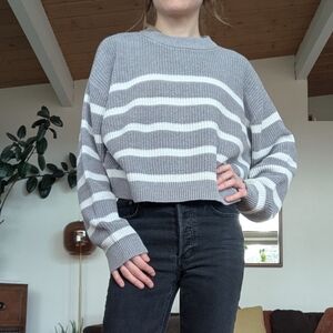 H & M Striped Gray and White Sweater